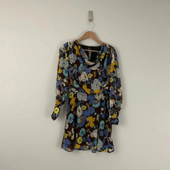 Zara Multicolor Floral Long Sleeve Retro Inspired Dress Size Medium - Picture 1 of 7